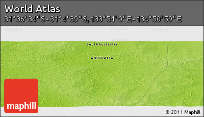 Physical Panoramic Map of the Area around 31° 20' 36" S, 134° 22' 30" E