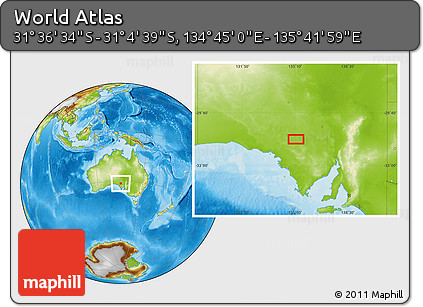 Physical Location Map of the Area around 31° 20' 36" S, 135° 13' 29" E