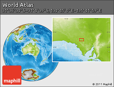 Physical Location Map of the Area around 31° 20' 36" S, 135° 13' 29" E