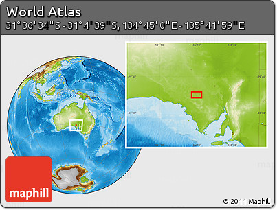 Physical Location Map of the Area around 31° 20' 36" S, 135° 13' 29" E