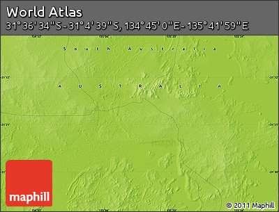 Physical Map of the Area around 31° 20' 36" S, 135° 13' 29" E