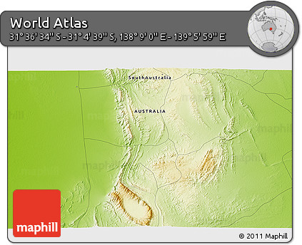 Physical 3D Map of the Area around 31° 20' 36" S, 138° 37' 30" E