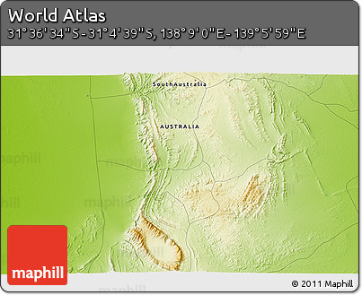 Physical 3D Map of the Area around 31° 20' 36" S, 138° 37' 30" E