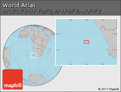 Gray Location Map of the Area around 31° 20' 36" S, 13° 40' 30" E