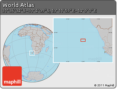 Gray Location Map of the Area around 31° 20' 36" S, 13° 40' 30" E