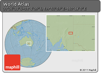 Savanna Style Location Map of the Area around 31° 20' 36" S, 140° 19' 29" E, hill shading