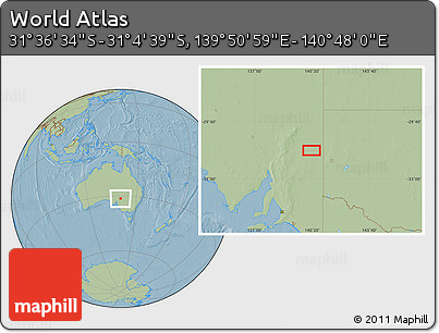 Savanna Style Location Map of the Area around 31° 20' 36" S, 140° 19' 29" E, hill shading
