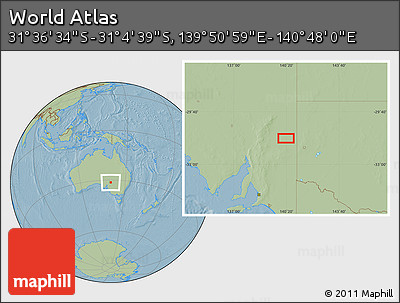 Savanna Style Location Map of the Area around 31° 20' 36" S, 140° 19' 29" E, hill shading