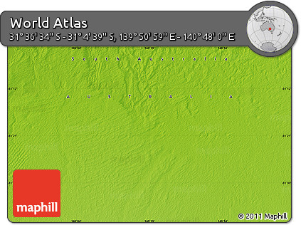 Physical Map of the Area around 31° 20' 36" S, 140° 19' 29" E