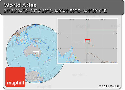 Gray Location Map of the Area around 31° 20' 36" S, 141° 10' 30" E