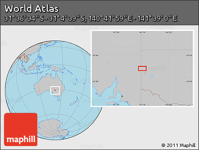 Gray Location Map of the Area around 31° 20' 36" S, 141° 10' 30" E