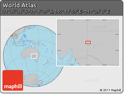 Gray Location Map of the Area around 31° 20' 36" S, 141° 10' 30" E
