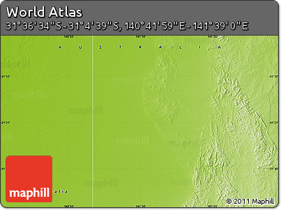 Physical Map of the Area around 31° 20' 36" S, 141° 10' 30" E