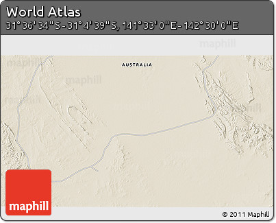 Shaded Relief 3D Map of the Area around 31° 20' 36" S, 142° 1' 30" E