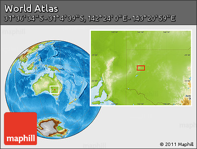 Physical Location Map of the Area around 31° 20' 36" S, 142° 52' 30" E