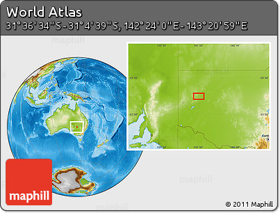 Physical Location Map of the Area around 31° 20' 36" S, 142° 52' 30" E