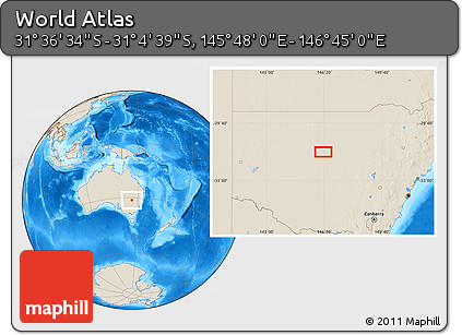 Shaded Relief Location Map of the Area around 31° 20' 36" S, 146° 16' 30" E