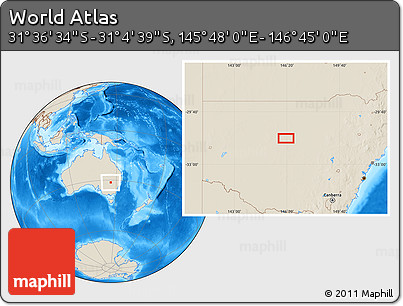 Shaded Relief Location Map of the Area around 31° 20' 36" S, 146° 16' 30" E