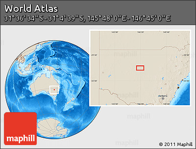 Shaded Relief Location Map of the Area around 31° 20' 36" S, 146° 16' 30" E