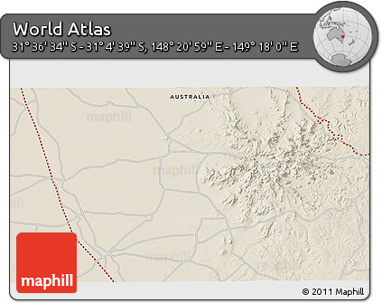 Shaded Relief 3D Map of the Area around 31° 20' 36" S, 148° 49' 29" E