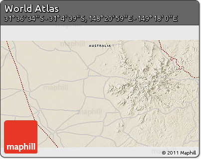 Shaded Relief 3D Map of the Area around 31° 20' 36" S, 148° 49' 29" E