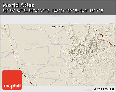 Shaded Relief 3D Map of the Area around 31° 20' 36" S, 148° 49' 29" E