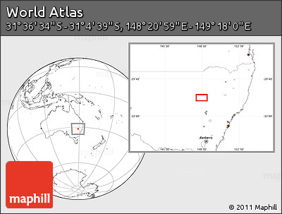 Blank Location Map of the Area around 31° 20' 36" S, 148° 49' 29" E