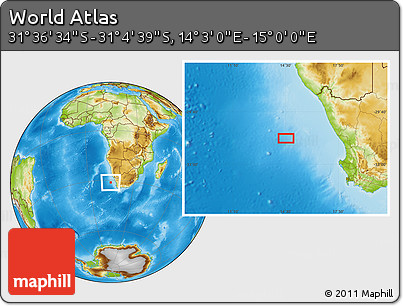 Physical Location Map of the Area around 31° 20' 36" S, 14° 31' 30" E