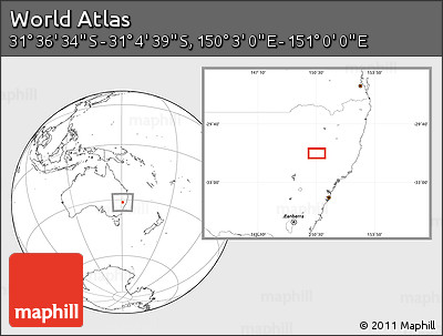 Blank Location Map of the Area around 31° 20' 36" S, 150° 31' 30" E