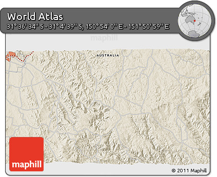 Shaded Relief 3D Map of the Area around 31° 20' 36" S, 151° 22' 30" E