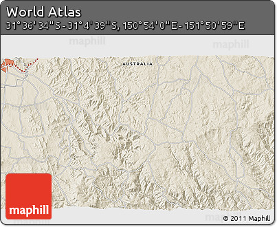 Shaded Relief 3D Map of the Area around 31° 20' 36" S, 151° 22' 30" E
