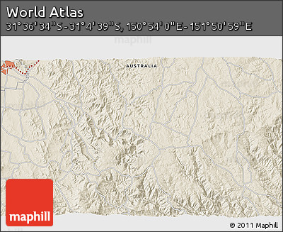 Shaded Relief 3D Map of the Area around 31° 20' 36" S, 151° 22' 30" E