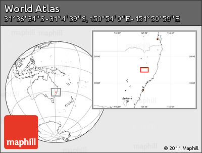 Blank Location Map of the Area around 31° 20' 36" S, 151° 22' 30" E