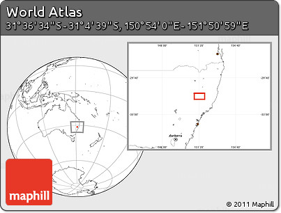 Blank Location Map of the Area around 31° 20' 36" S, 151° 22' 30" E