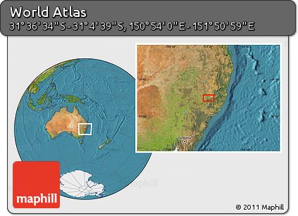 Satellite Location Map of the Area around 31° 20' 36" S, 151° 22' 30" E