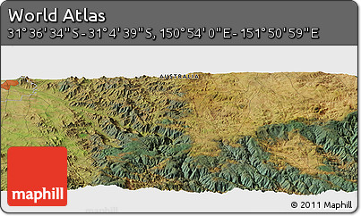 Satellite Panoramic Map of the Area around 31° 20' 36" S, 151° 22' 30" E