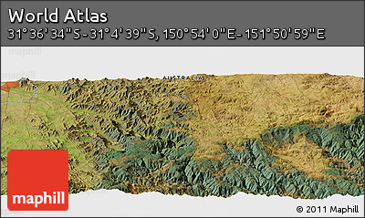Satellite Panoramic Map of the Area around 31° 20' 36" S, 151° 22' 30" E