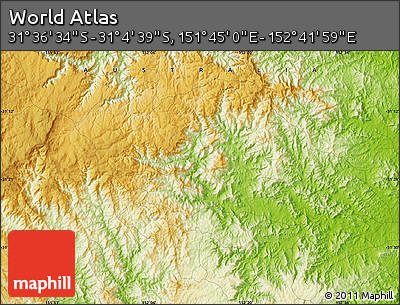 Physical Map of the Area around 31° 20' 36" S, 152° 13' 29" E