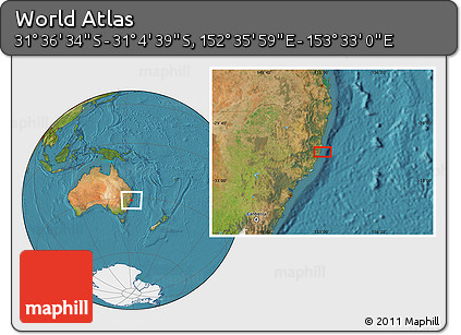 Satellite Location Map of the Area around 31° 20' 36" S, 153° 4' 29" E