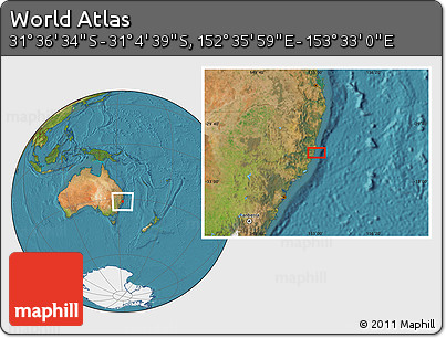 Satellite Location Map of the Area around 31° 20' 36" S, 153° 4' 29" E