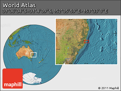 Satellite Location Map of the Area around 31° 20' 36" S, 153° 4' 29" E