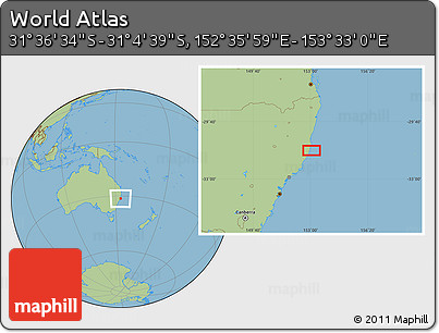 Savanna Style Location Map of the Area around 31° 20' 36" S, 153° 4' 29" E