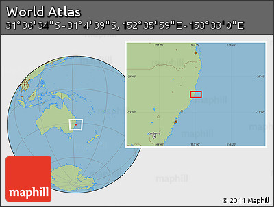 Savanna Style Location Map of the Area around 31° 20' 36" S, 153° 4' 29" E
