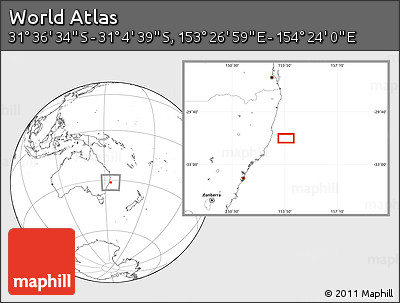 Blank Location Map of the Area around 31° 20' 36" S, 153° 55' 30" E