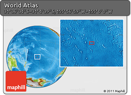 Physical Location Map of the Area around 31° 20' 36" S, 155° 28' 29" W