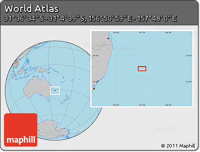 Gray Location Map of the Area around 31° 20' 36" S, 157° 19' 29" E