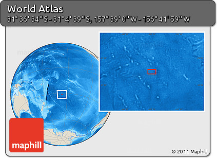 Shaded Relief Location Map of the Area around 31° 20' 36" S, 157° 10' 30" W