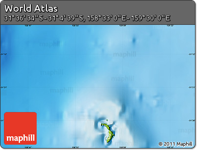 Physical Map of the Area around 31° 20' 36" S, 159° 1' 30" E