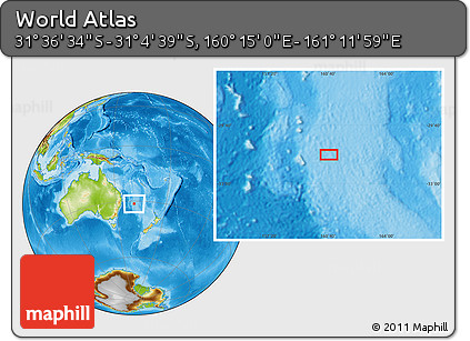 Physical Location Map of the Area around 31° 20' 36" S, 160° 43' 29" E