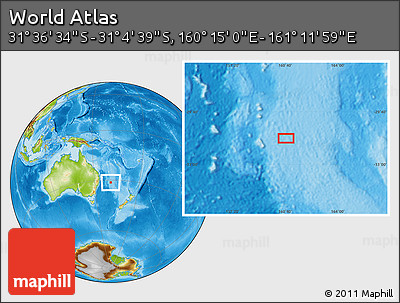 Physical Location Map of the Area around 31° 20' 36" S, 160° 43' 29" E